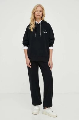 Zdjęcie produktu PS Paul Smith bluza bawełniana damska kolor czarny z kapturem z aplikacją