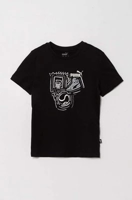 Zdjęcie produktu Puma t-shirt bawełniany dziecięcy GRAPHICS Year of Sports B kolor czarny z nadrukiem
