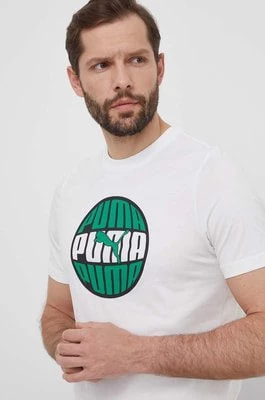 Zdjęcie produktu Puma t-shirt bawełniany męski kolor biały z nadrukiem 680174
