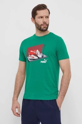 Zdjęcie produktu Puma t-shirt bawełniany męski kolor zielony z nadrukiem 680175