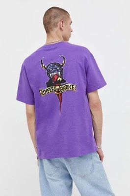 Zdjęcie produktu Quiksilver t-shirt bawełniany kolor fioletowy z nadrukiem
