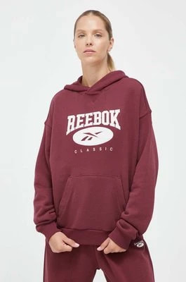 Zdjęcie produktu Reebok Classic bluza bawełniana damska kolor bordowy z kapturem z aplikacją