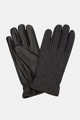 Zdjęcie produktu Rękawiczki Czarne Skórzane z Wełną w Szarą Kratę Lancerto