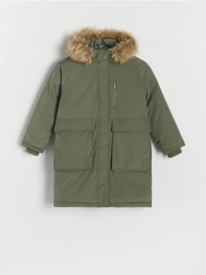 Zdjęcie produktu Reserved - Płaszcz z futerkiem - zielony