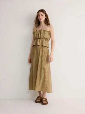 Zdjęcie produktu Reserved - Sukienka maxi z odciętym dekoltem - oliwkowy