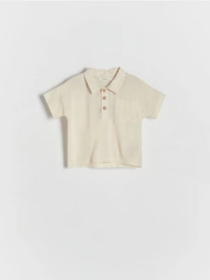 Zdjęcie produktu Reserved - T-shirt polo z lnem - złamana biel