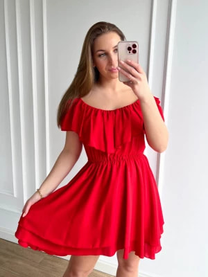 Zdjęcie produktu Romantyczna czerwona hiszpanka sukienka z gumka w talii polska produkcja Camila PERFE