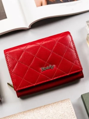 Zdjęcie produktu Rovicky skórzany portfel damski zamykany na zatrzask- czerwony