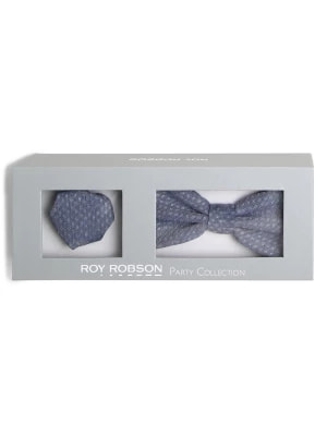 Zdjęcie produktu Roy Robson Męska muszka i chustka do nosa Mężczyźni Regular Fit Wełna niebieski wypukły wzór tkaniny,