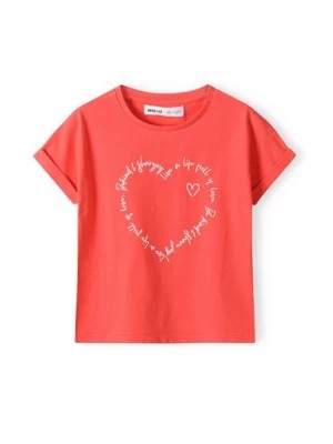 Zdjęcie produktu Różowa koszulka bawełniana dziewczęca z nadrukiem serca Minoti