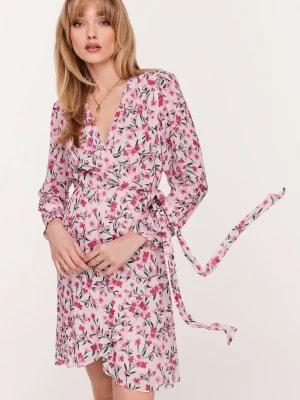 Zdjęcie produktu Różowa sukienka z wiskozy w kwiaty TARANKO