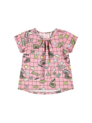 Zdjęcie produktu Różowy t-shirt dziewczęcy w kratkę Quimby