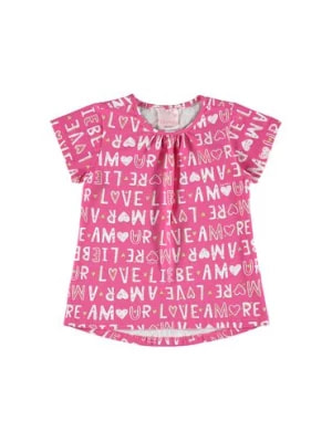 Zdjęcie produktu Różowy t-shirt dziewczęcy w napisy Quimby