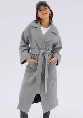 Zdjęcie produktu Sage - Płaszcz wiązany w talii w prążki Szary MOSQUITO