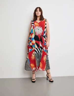 Zdjęcie produktu SAMOON Damski Plisowana sukienka bez rękawów Bez rękawów w serek Czerwony Wzorzysty