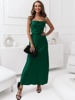 Zdjęcie produktu Satynowa sukienka wiązana bez pleców Priscilla - butelkowa zieleń - butelkowa zieleń Pakuten