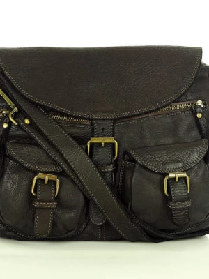 Zdjęcie produktu SERENELLA - Skórzana Włoska torebka listonoszka z kieszeniami handmade bag czarna Merg