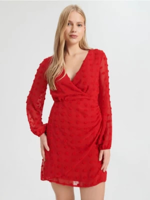 Zdjęcie produktu Sinsay - Sukienka mini z bufiastymi rękawami - czerwony