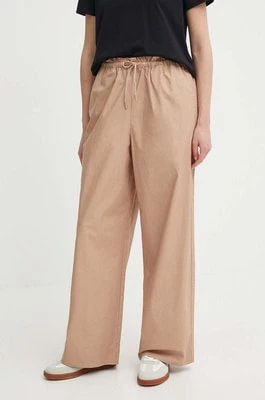 Zdjęcie produktu Sisley spodnie bawełniane kolor beżowy szerokie high waist