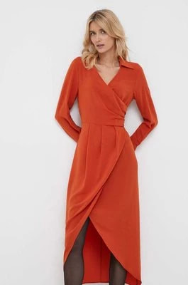 Zdjęcie produktu Sisley sukienka kolor pomarańczowy midi rozkloszowana