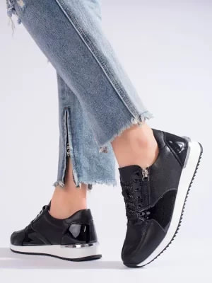Zdjęcie produktu Skórzane damskie buty sportowe czarne Shelvt