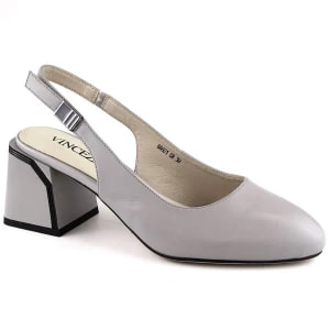 Zdjęcie produktu Skórzane sandały damskie eleganckie na obcasie szare Vinceza 66601