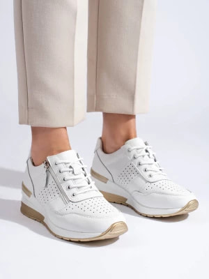 Zdjęcie produktu Skórzane sneakersy na koturnie białe Merg