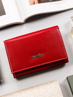 Zdjęcie produktu Skórzany portfel damski zamykany na zatrzask- Rovicky czerwony