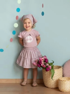 Zdjęcie produktu Spódniczka dziewczęca z tkaniny bawełnianej w różowo-białą kratkę Pinokio
