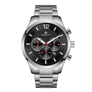 Zdjęcie produktu Srebrny elegancki zegarek męski bransoleta duży solidny Perfect CH01M szary, srebrny Merg