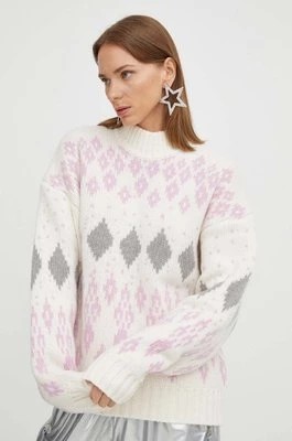 Zdjęcie produktu Stine Goya sweter wełniany damski kolor beżowy ciepły z półgolfem