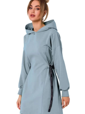 Zdjęcie produktu Sukienka bawełniana trapezowa jak bluza z kapturem szaro-niebieska Polski Producent