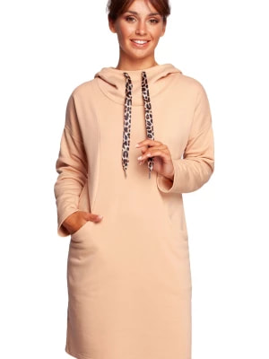 Zdjęcie produktu Sukienka bluza z kapturem i kieszeniami bawełniana beżowa Be Active