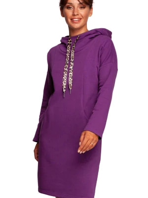 Zdjęcie produktu Sukienka bluza z kapturem i kieszeniami bawełniana fioletowa Be Active