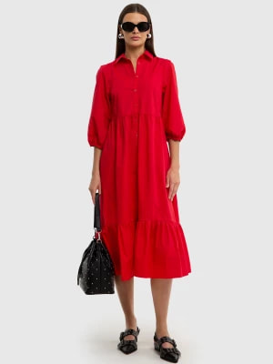 Zdjęcie produktu Sukienka damska midi o luźnym kroju z rękawem 3/4 czerwona Darba 603 BIG STAR