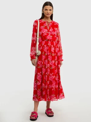 Zdjęcie produktu Sukienka damska midi z kwiatowym motywem czerwona Malini 603 BIG STAR