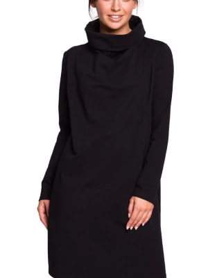 Zdjęcie produktu Sukienka dresowa oversize trapezowa z wysokim kołnierzem czarna Be Active