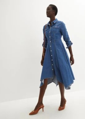 Zdjęcie produktu Sukienka dżinsowa z dołem wyciętym w szpic bonprix
