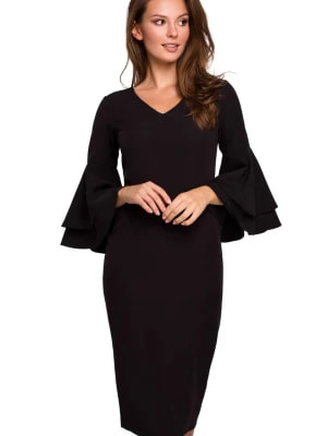 Zdjęcie produktu Sukienka elegancka wieczorowa midi z bufiastymi rękawami czarna Sukienki.shop