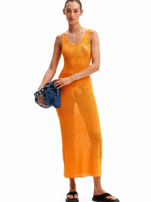 Zdjęcie produktu Sukienka midi na ramiączkach w ażurowy wzór Desigual