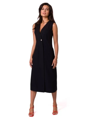 Zdjęcie produktu Sukienka prosta klasyczna midi z dekoltem V na lato czarna BeWear