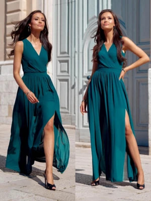 Zdjęcie produktu Zielona długa sukienka szerokie ramiączka Choix Roco
