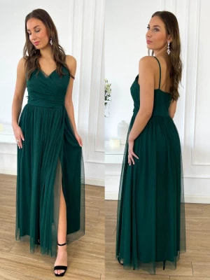 Zdjęcie produktu Sukienka tiulowa długa zielona na ramiączkach elegancka Tiuli PERFE