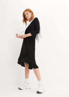 Zdjęcie produktu Sukienka z wiskozy -  dżerseju z falbaną w dekolcie bonprix