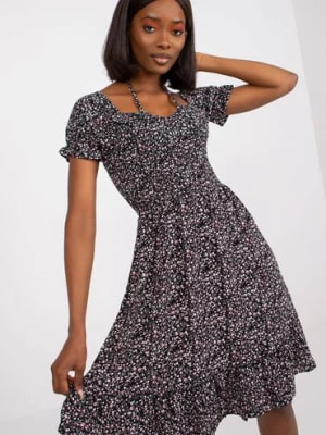 Zdjęcie produktu Sukienka z wiskozy w małe kwiatki  - czarna RUE PARIS