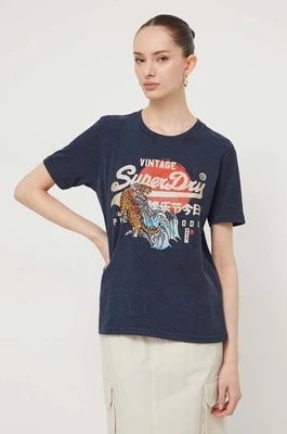Zdjęcie produktu Superdry t-shirt bawełniany damski kolor granatowy