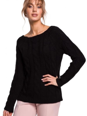 Zdjęcie produktu Sweter damski ażurowy ze splotem typu warkocz czarny Polskie swetry