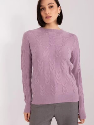Zdjęcie produktu Sweter damski z warkoczami i długim rękawem fioletowy Wool Fashion Italia