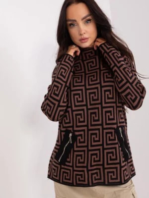 Zdjęcie produktu Sweter golf damski we wzory brązowy