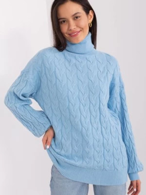 Zdjęcie produktu Sweter z golfem z dodatkiem wiskozy jasny niebieski Wool Fashion Italia